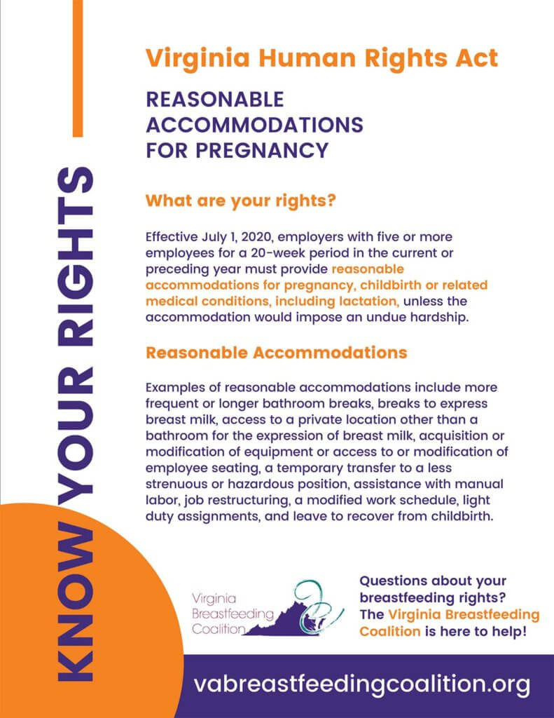 vbc flyer Virginia Workplace Lactation Law Accommodations